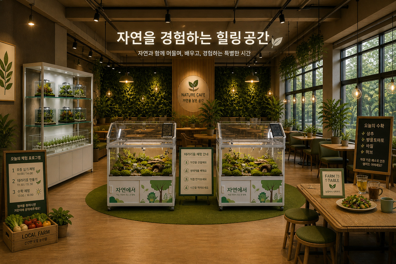 스마트 가든이 설치된 카페 공간
